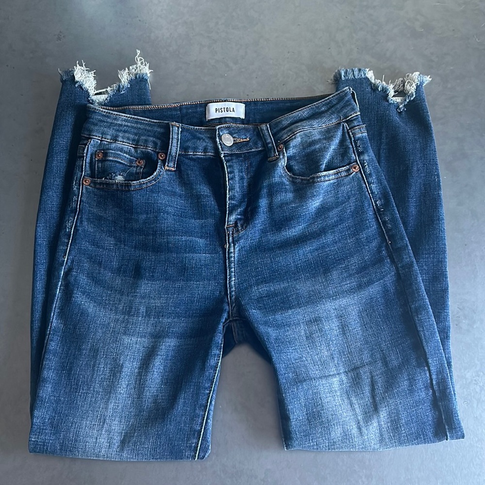Pistola High Rise Frayed Pant Leg Ankle Jean